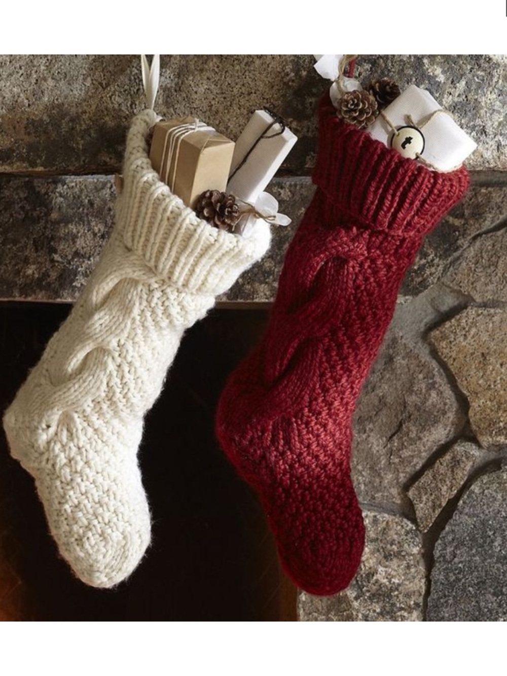 Pottery Barn Stocking (set of 2, ivory & red)